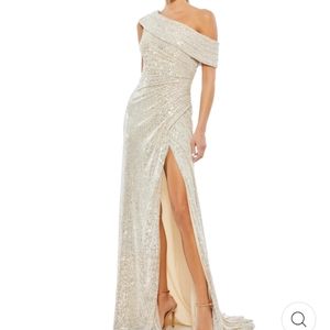 Mac Duggal Off-Shoulder Gold Gown